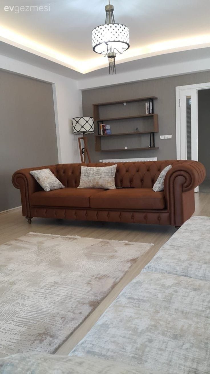 Solid (Teak Wood) Leatherette Upholstered Button Tufted Chesterfield Sofa Set for Living Room, Tan Color..