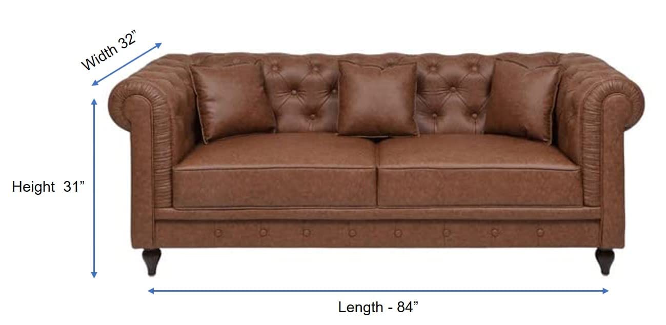 Solid (Teak Wood) Leatherette Upholstered Button Tufted Chesterfield Sofa Set for Living Room, Tan Color.. - Image 2