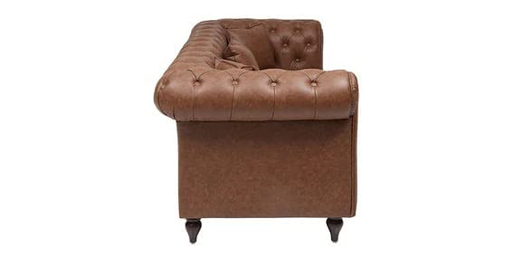 Solid (Teak Wood) Leatherette Upholstered Button Tufted Chesterfield Sofa Set for Living Room, Tan Color.. - Image 3