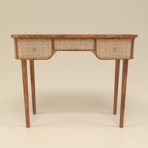 Decoy Curve Rattan Rosewood Console Table with 3 Drawers Elegant Entryway for Home Decor - Image 3