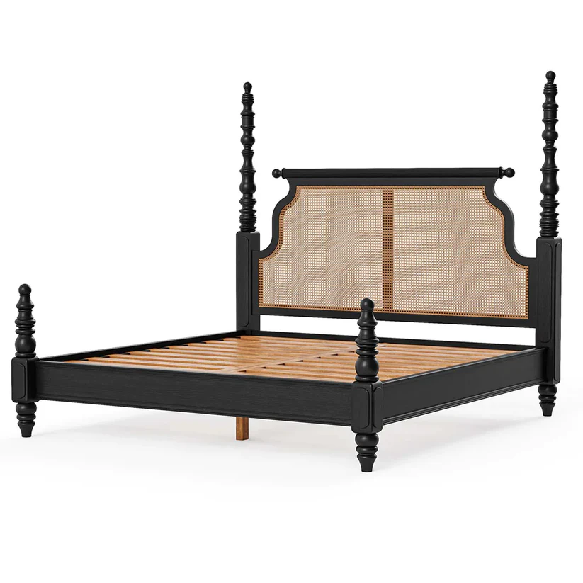 Olympus Royal Handmade Teak Wood Poster Bed with 2 Elegant Bedside Tables ( Walnut Finish ) - Image 3