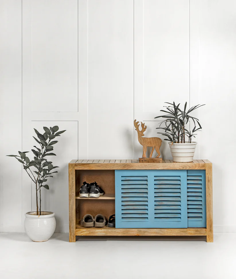 Anagi Handmade Teak Wood Shoe Rack Cabinet with 2 Doors Stylish Storage Solution for Home Entryway - Image 2