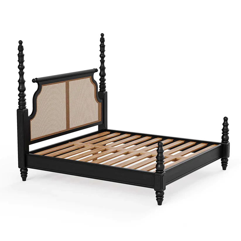 Olympus Royal Handmade Teak Wood Poster Bed with 2 Elegant Bedside Tables ( Walnut Finish ) - Image 2