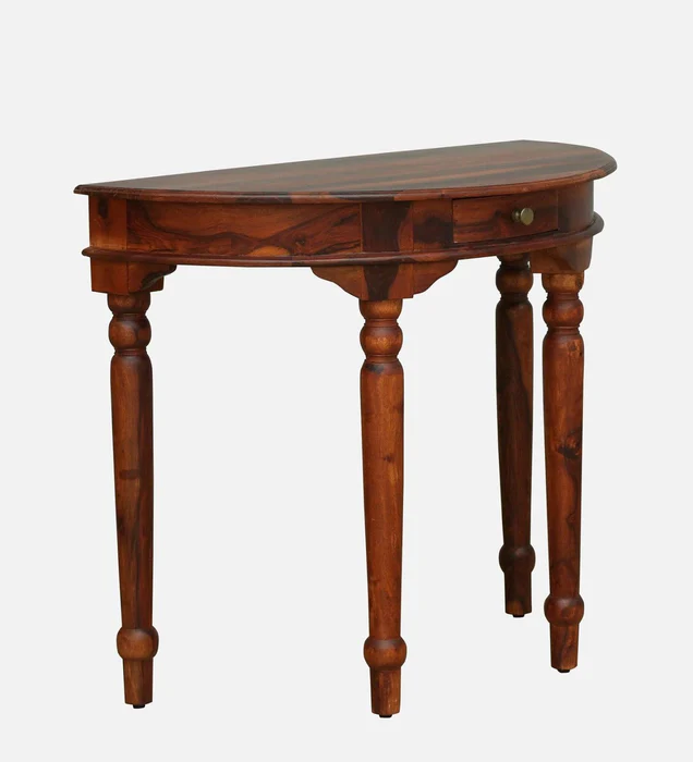 D-Shape Vintage Teak Wood Console Table ( Brown ) - Image 4