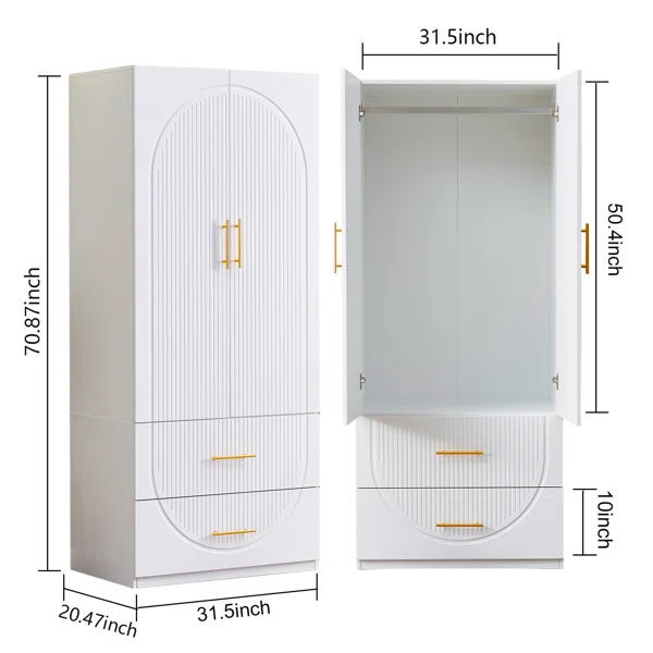 Natural Art & Crafts Armoire Teak Wood Multipurpose Storage Wardrobes & Dressers for Elegant Bedroom Storage Solution with 2 Doors and 2 Drawers - Image 3