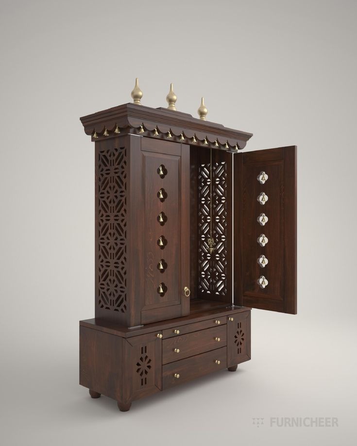 Wooden Handcraft Temple for Home | Mandir with 2 Doors