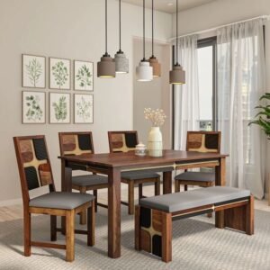 4 Seater Dining Table with 4 Cushion Chairs 1 Bench