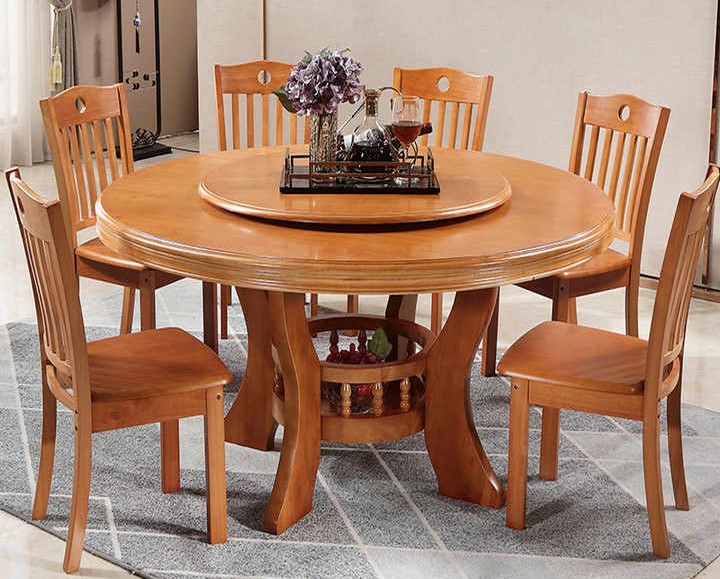 8 Seat Rotating Round Top Dining Table And Chairs Walnut Finish - Image 3