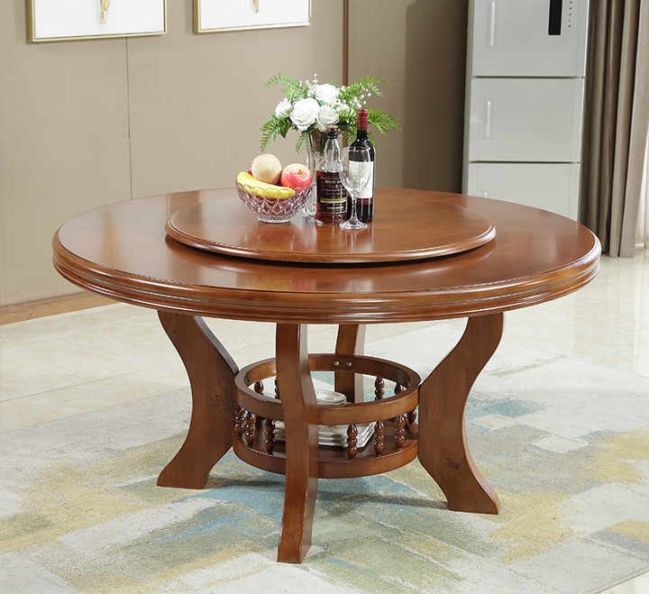 8 Seat Rotating Round Top Dining Table And Chairs Walnut Finish - Image 5