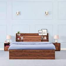 Sewn Plain Design Handmade Teak Wood King Size Bed Luxurious Elegant Bedroom Decor with 2 Bedside Table