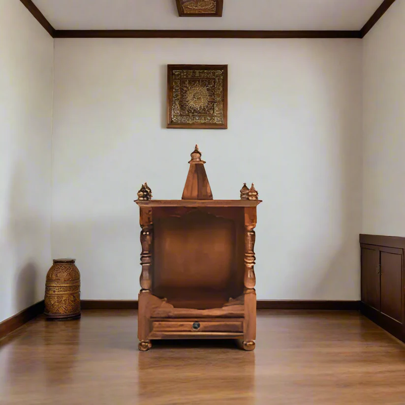 Housewarming Traditional Handmade Wooden Pooja Temple for Daily Prayers (Brown)