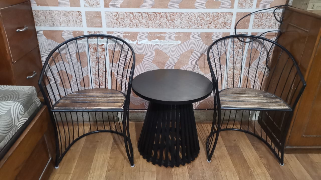 Iron frame Wooden Top Outdoor Dining Chair and Table - Image 4