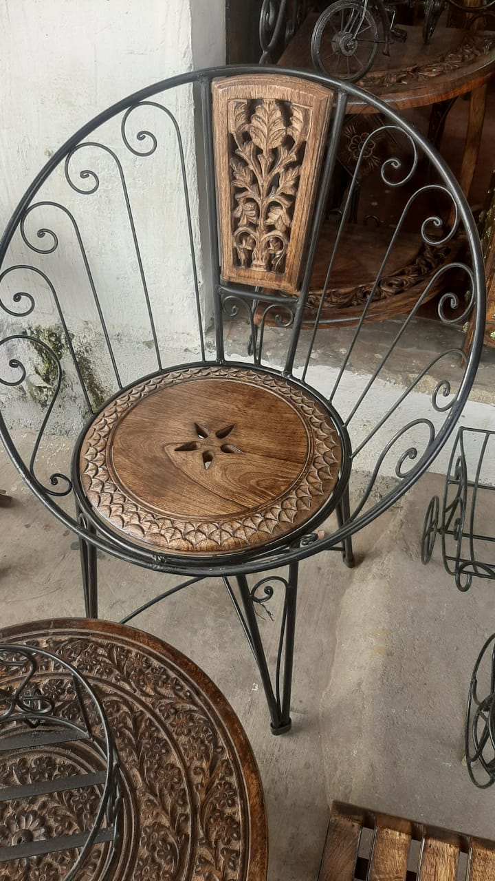 Iron frame Wooden Top Outdoor Dining Chair and Table - Image 5