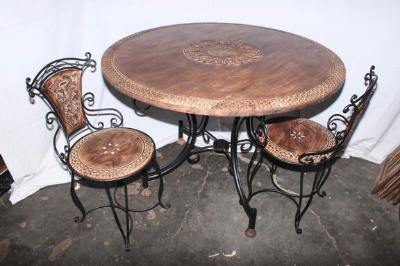 Iron frame Wooden Top Outdoor Dining Chair and Table - Image 6