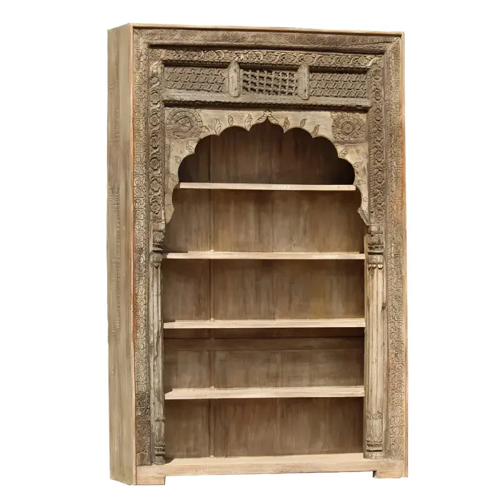 Linas Hand Carved Teak Wood Bookshelf & Racks for or Home & Office Storage ( Natural ) - Image 2