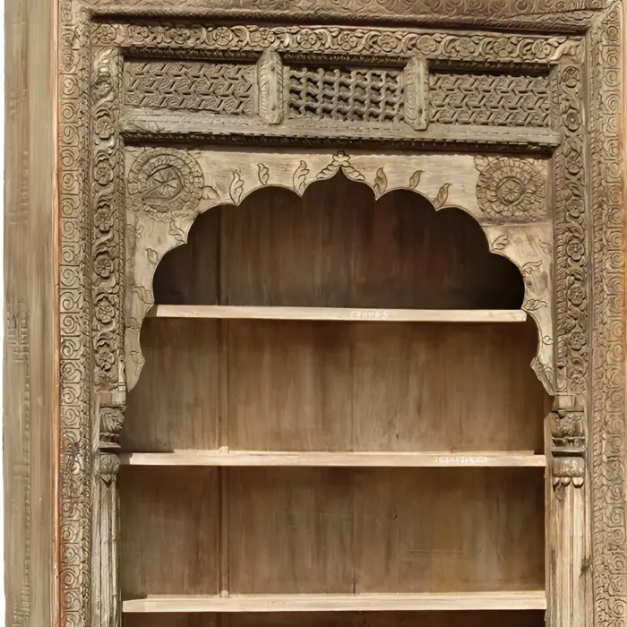 Linas Hand Carved Teak Wood Bookshelf & Racks for or Home & Office Storage ( Natural ) - Image 3