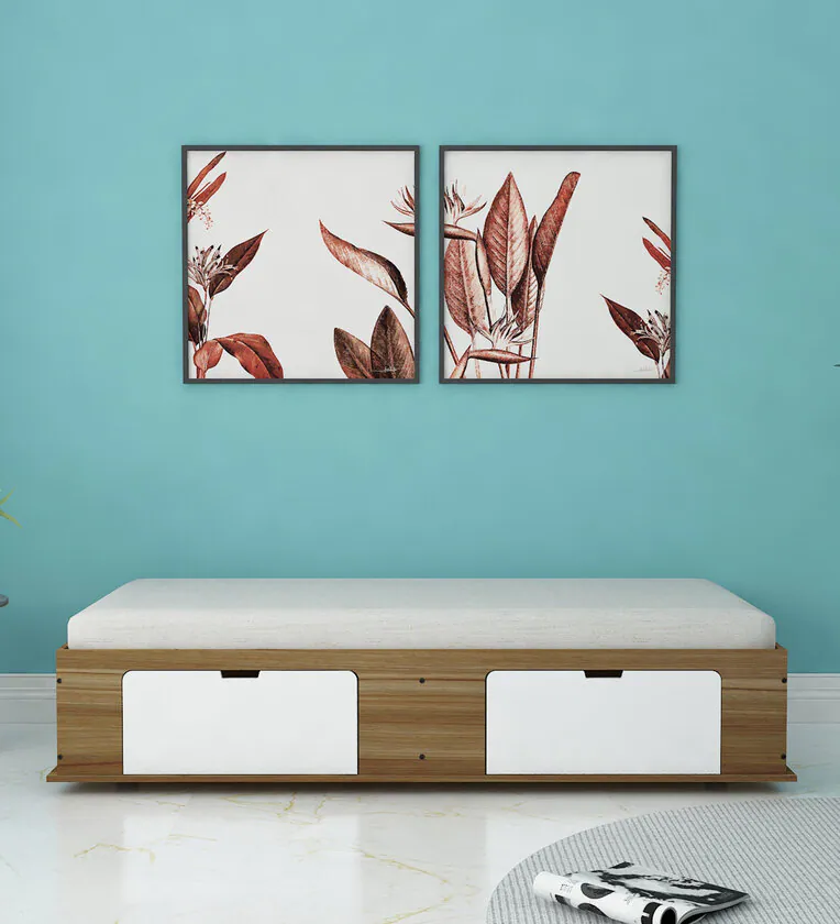 Gusto Handmade Rectangular Teak Wood Storage Diwan Bed Wood Diwan with Spacious Storage for Living Room & Bedroom ( White & Brown )