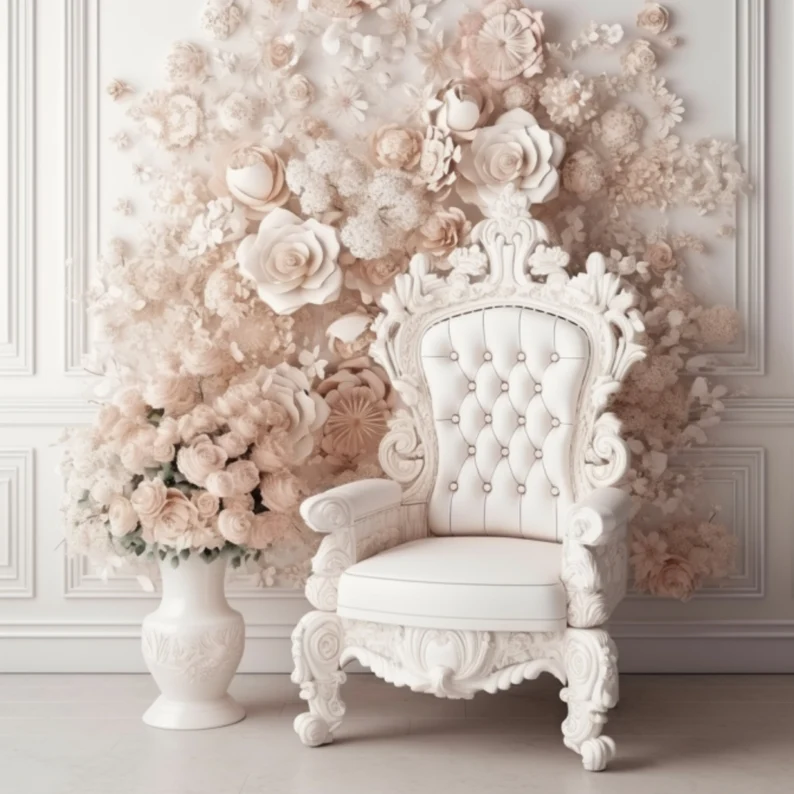 Pastel Royal Luxury Hand-Carved Teak Wood High Back Throne Chair Elegant Vintage Seating for Weddings and Special Occasions