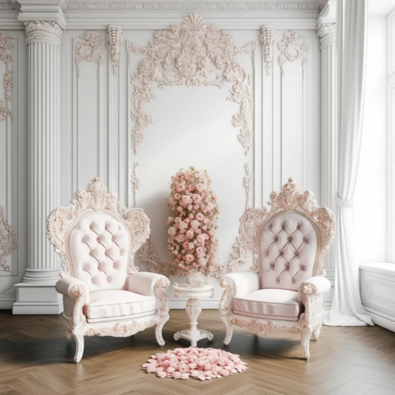 Pastel Royal Luxury Hand-Carved Teak Wood High Back Throne Chair Elegant Vintage Seating for Weddings and Special Occasions - Image 2