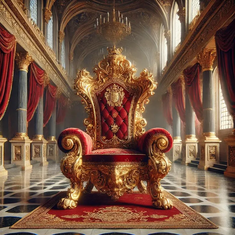Majestic Luxurious Royal Golden Finish Luxury Hand-Carved Teak Wood High Back Throne Chair Elegant Vintage Seating for Weddings and Special Occasions (Red)