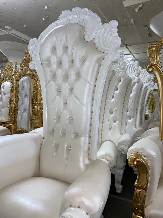 Stella Luxurious High Back Button Tufted Teak Wood Throne Chair Royal Wedding Chair, Elegant King & Queen (Silver) - Image 2