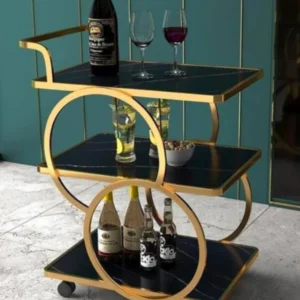 Stylish and Functional Beverage Cart Iron Bar Serving Trolley with Wheels (Gold and Black)