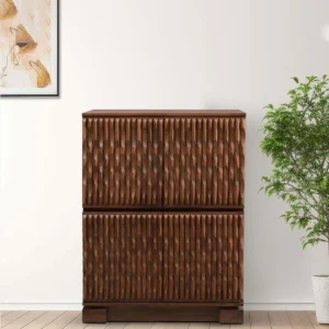 Isak Handmade Teak Wood Bar Cabinet Stylish Liquor and Wine Storage Cabinet for Glasses and Bottles Modern (Walnut Finish)