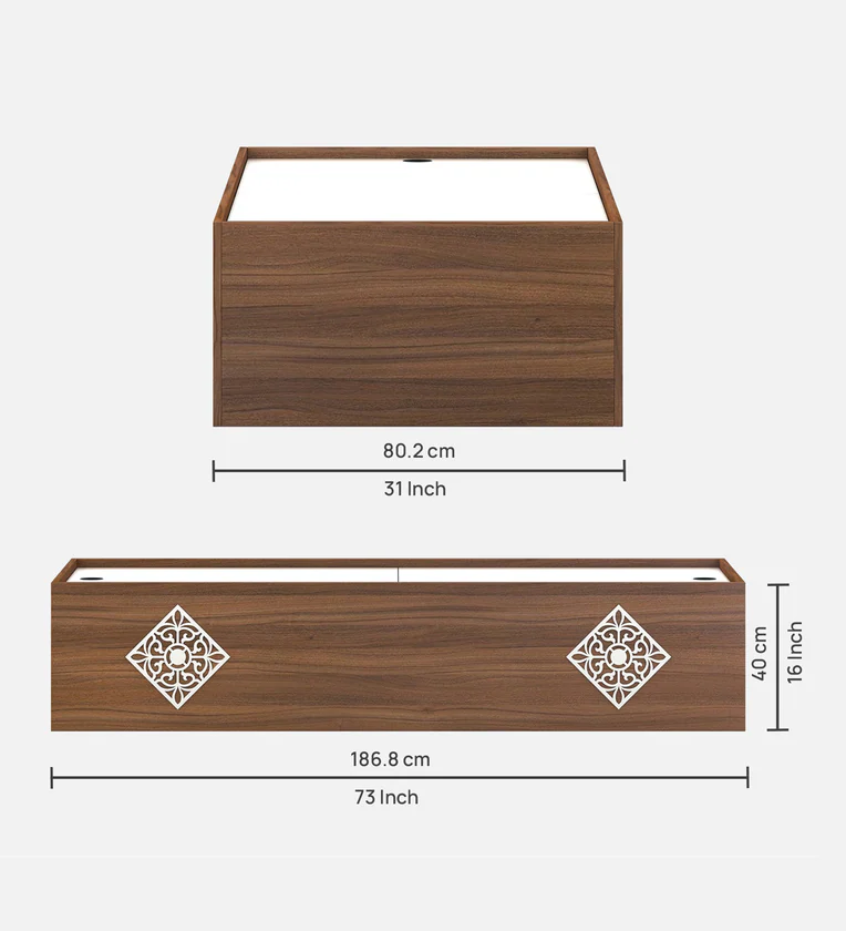 Exotic Printed Design Handmade Rectangular Teak Wood Diwan Bed with Storage for Living Room Bedroom - Image 3