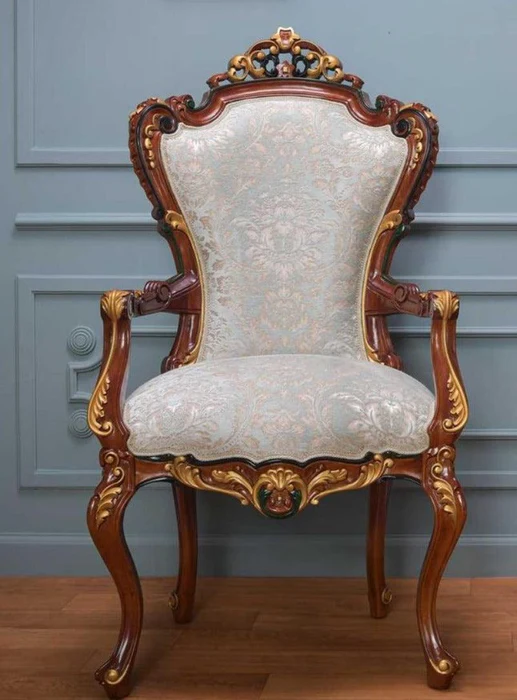 Deluxe Hand Carved Teak Wood Armchair for Elegant Living Room ( Golden ) - Image 3