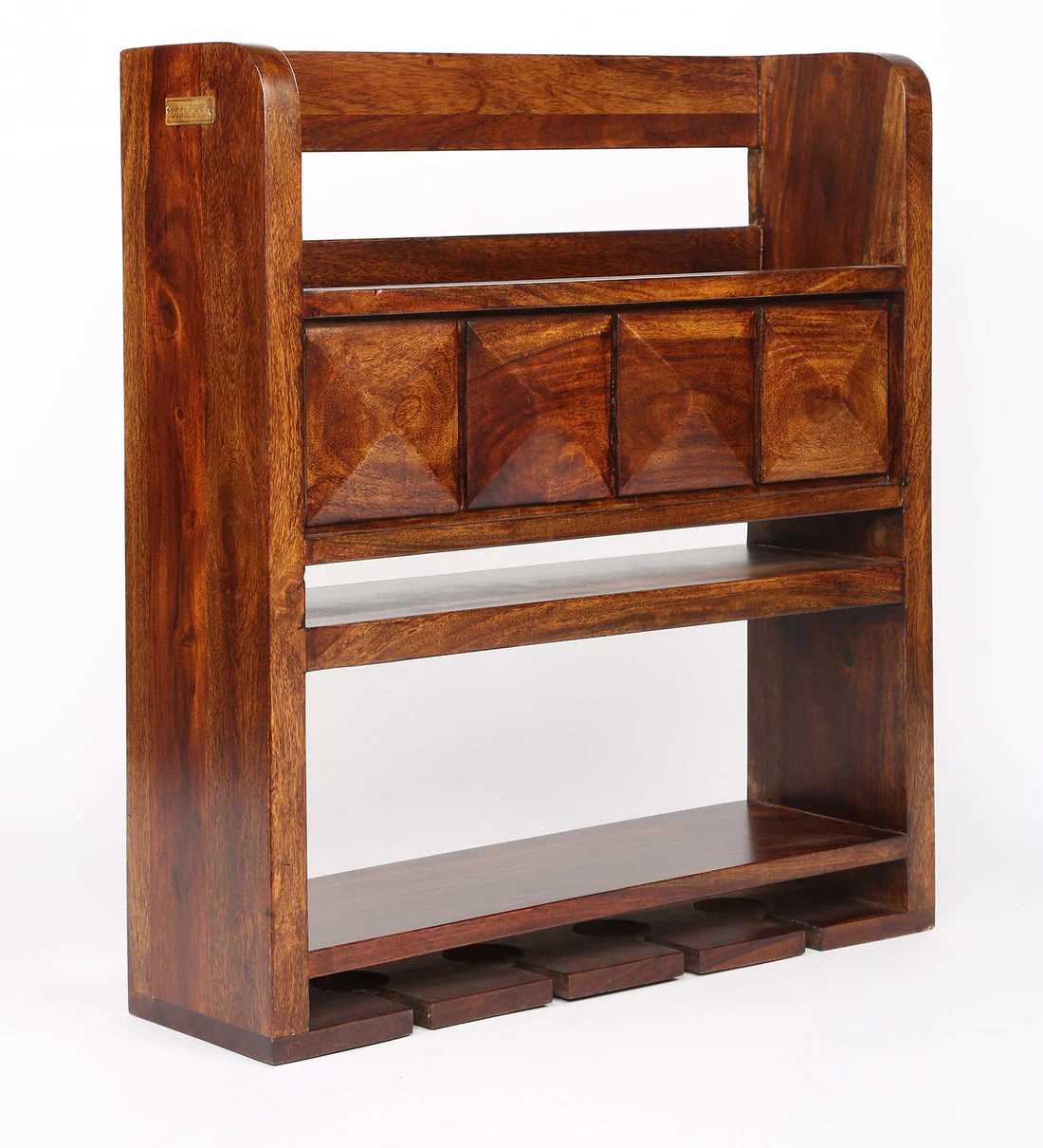 Norman Glass Elegant Wooden Wall Mounted Wine Rack, Wall Hanging Mini Bar for Home (Provincial Teak Finish) - Image 3