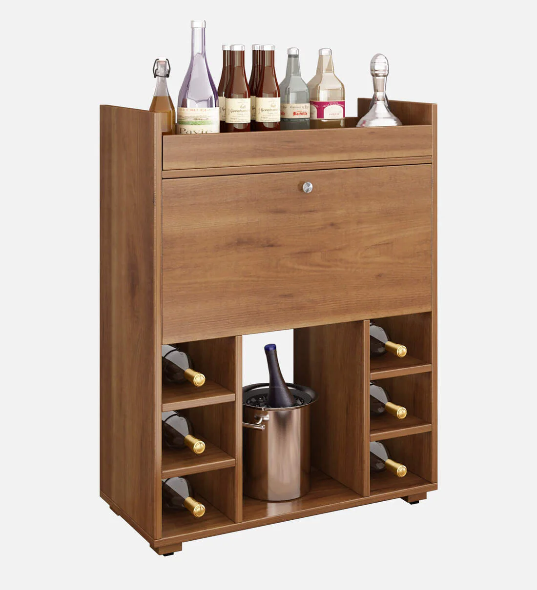 Olga Handmade Teak Wood Bar Cabinet Stylish Liquor and Wine Storage Cabinet for Glasses and Bottles Modern Rustic Design (Knottywood Finish) - Image 3