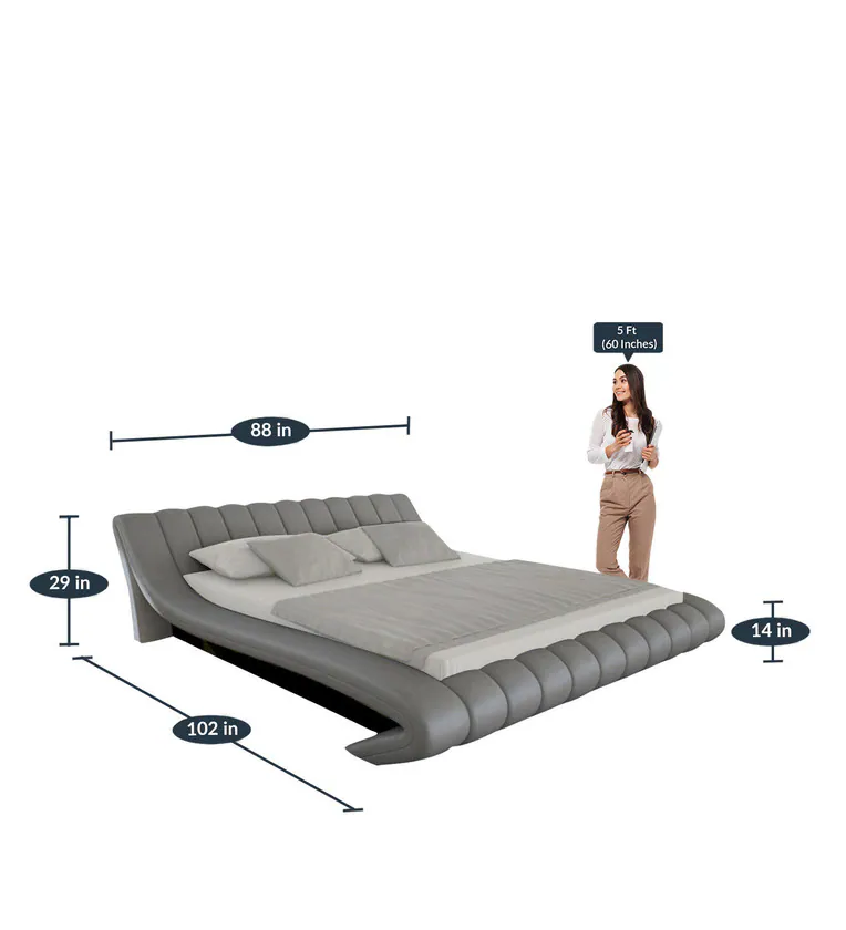 Oscar Leatherette Teak Wood Upholstery King Size Bed for Modern Bedroom ( Grey ) - Image 4