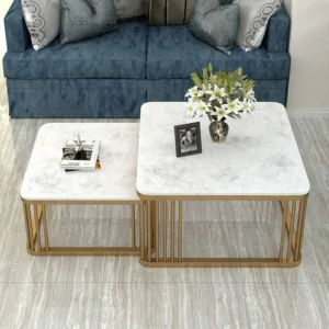 Smudge Square Center Nesting Tables Set with Marble Top-Like Finish for Modern & Elegant Living Room