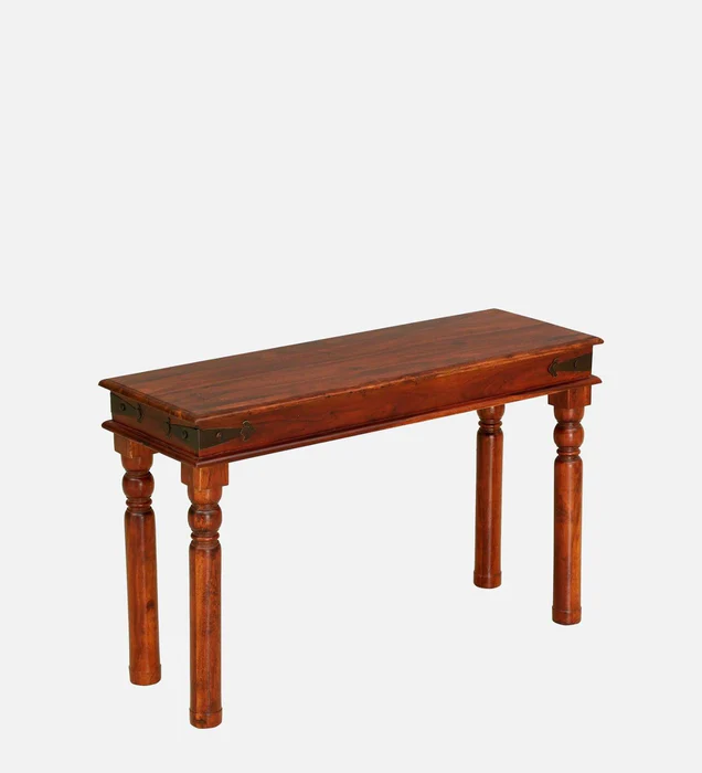 Entryway Vintage Teak Wood Console Table Plain Top ( Brown ) - Image 3