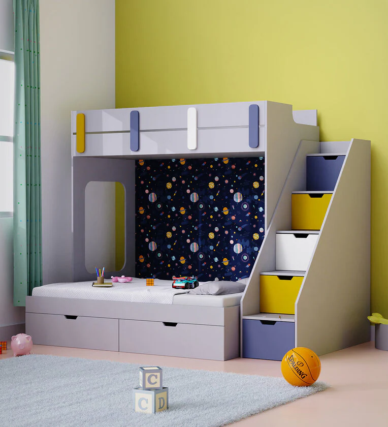 Pattern Dreams Handmade Teak Wood Bunk Bed With Drawer Storage