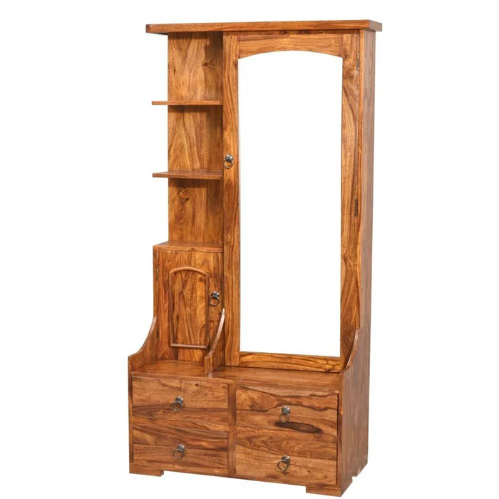Pecko Teak Wood Multipurpose Storage Wardrobes Dressing Table for Elegant Bedroom Storage Solution - Image 2