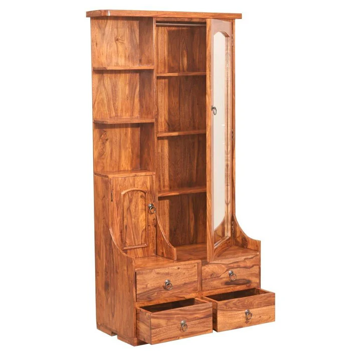 Pecko Teak Wood Multipurpose Storage Wardrobes Dressing Table for Elegant Bedroom Storage Solution - Image 3