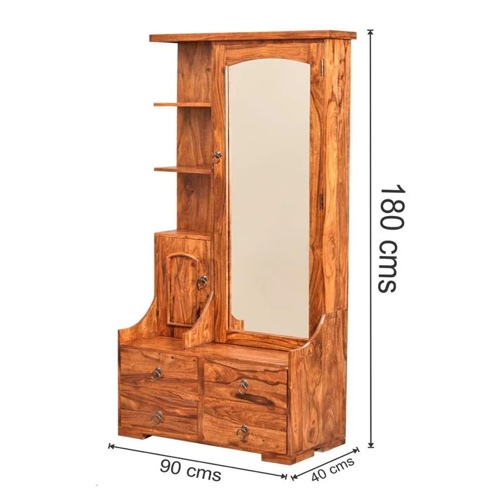 Pecko Teak Wood Multipurpose Storage Wardrobes Dressing Table for Elegant Bedroom Storage Solution - Image 4