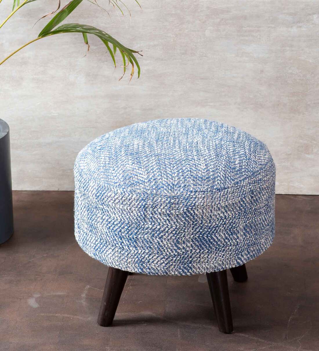 Slub Soft Upholstery Pouffe & Ottoman Stools Versatile Decorative Seating & Footrest for Living Room, Bedroom (Blue) - Image 3