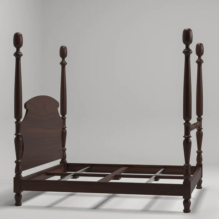 Classic French Royal Hand Carved Teak Wood Poster Bed with 2 Bedside Tables Elegant Vintage Style Bedroom Set - Image 2