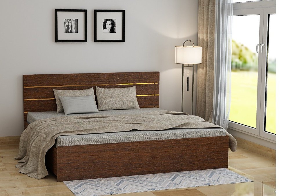 Plain Accent Design Handmade Teak Wood King Size Bed Luxurious Honey Finish, Elegant for Bedroom Decor