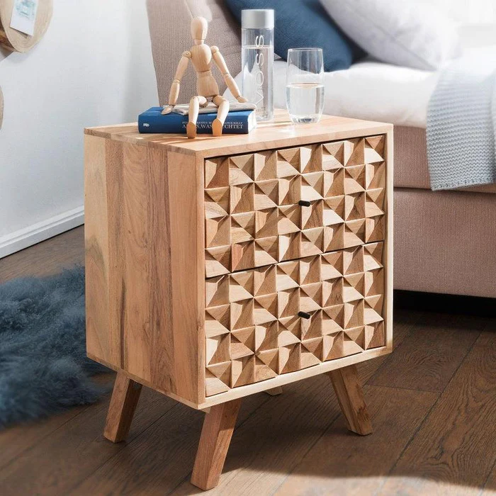 Modern Bedside Table for Living Room (Natural Finish) - Image 3