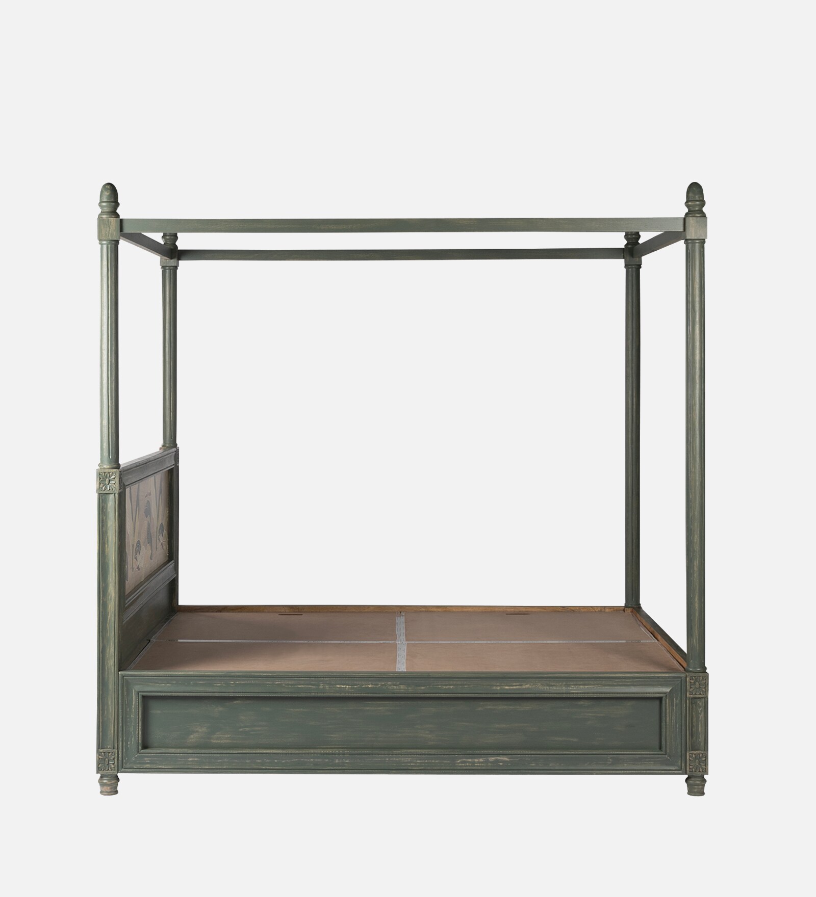 Serene Royal Handmade Teak Wood Poster Bed with Storage and 2 Elegant Bedside Tables - Image 5