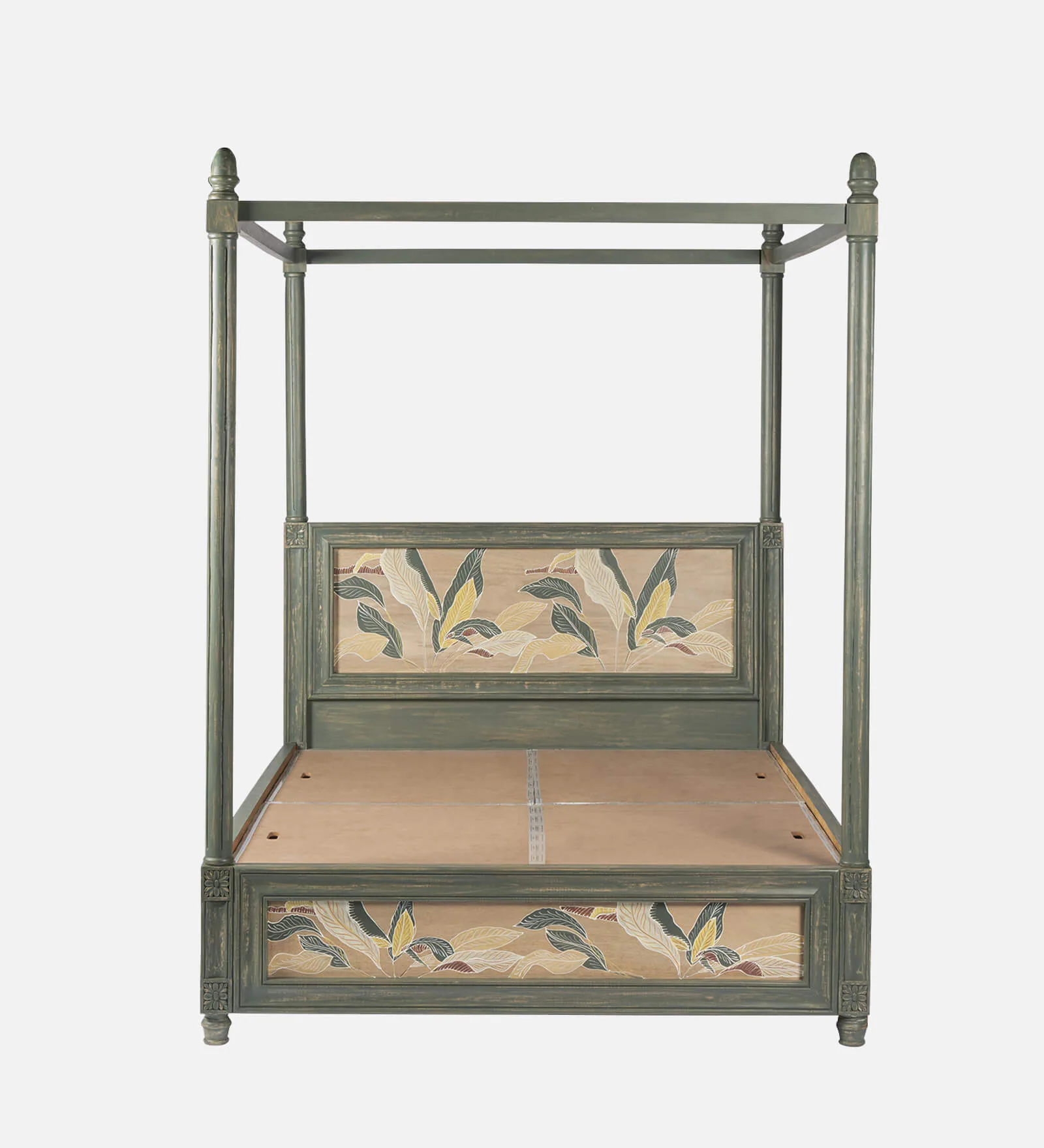 Serene Royal Handmade Teak Wood Poster Bed with Storage and 2 Elegant Bedside Tables - Image 4