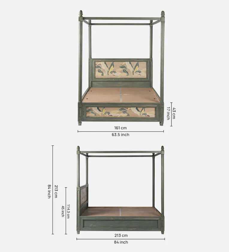 Serene Royal Handmade Teak Wood Poster Bed with Storage and 2 Elegant Bedside Tables - Image 7