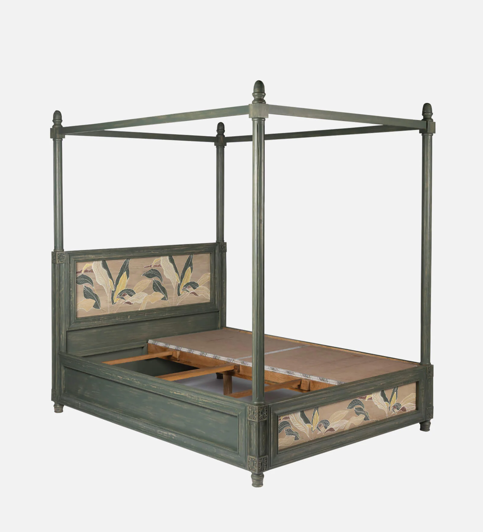 Serene Royal Handmade Teak Wood Poster Bed with Storage and 2 Elegant Bedside Tables - Image 3