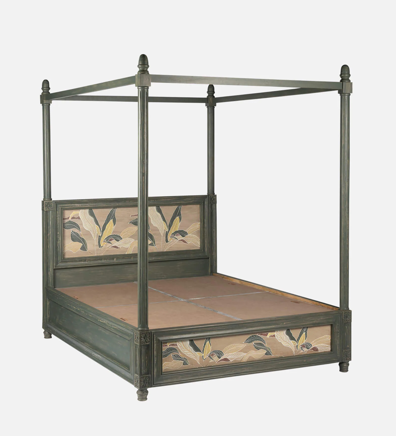 Serene Royal Handmade Teak Wood Poster Bed with Storage and 2 Elegant Bedside Tables - Image 2