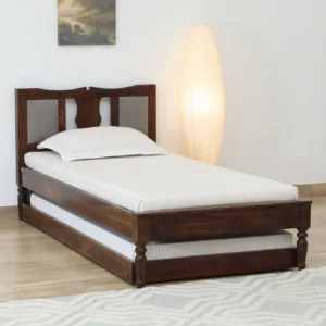 Natural Art & Craft Sheraton Handmade Teak Wood Single Bed with Provincial Teak Finish and Trundle Space-Saving Classic Design for Small Bedrooms and Guest Room