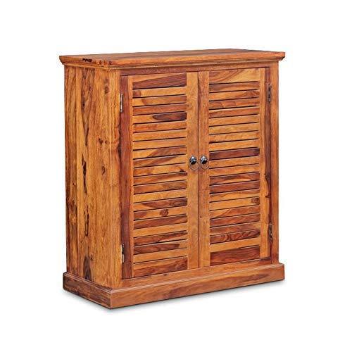Natural Art & Crafts Bztni Sheesham Wood Shoe Rack with Two Doors With Drawers Space-Saving Entryway & Hallway