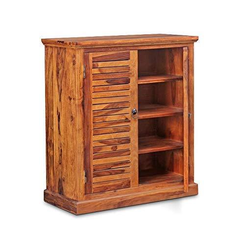 Natural Art & Crafts Bztni Sheesham Wood Shoe Rack with Two Doors With Drawers Space-Saving Entryway & Hallway - Image 2